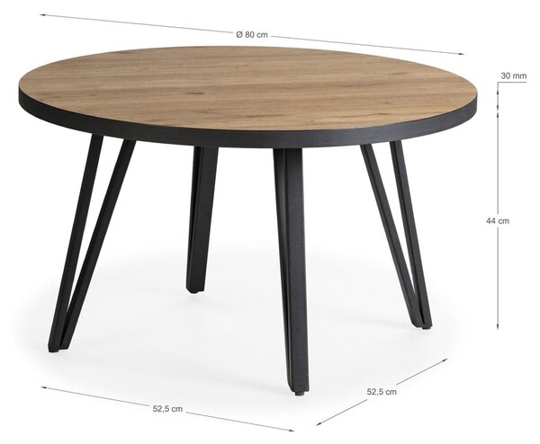 Okrúhly konferenčný stolík v čiernej a prírodnej farbe s doskou v dubovom dekore ø 80 cm Sindi – Marckeric