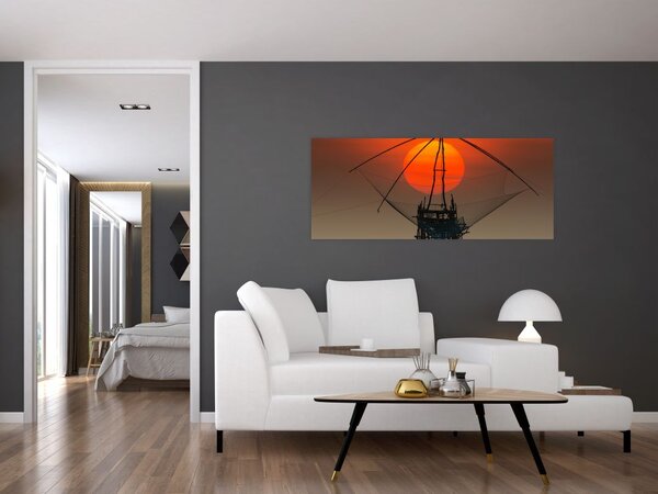 Obraz - Východ slnka, jazero Pakpra (120x50 cm)