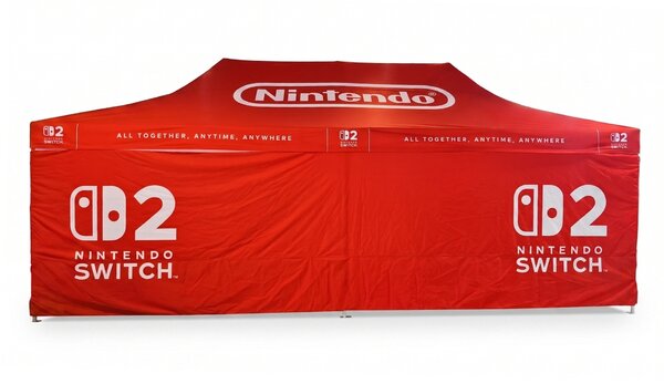 TENTino SET - Nožnicový párty stan 4x8 m EXTRA HIGH ROOF s jednostrannou potlačou Plachtovina (nůžk.stany s potiskem): polyester 230 g/m2, Typ konštrukcie: BIG HEXAGON S VYŠŠÍ ŠPICÍ, POTLAČ - strecha + bočnice: střecha + 3x boční strana