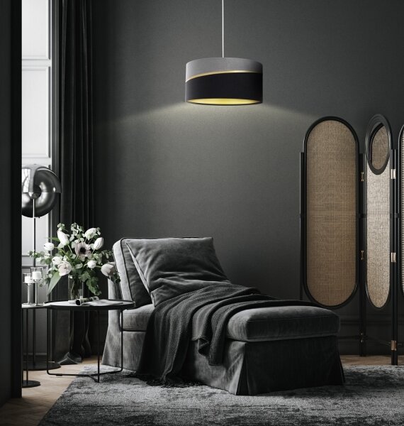 Luster na lanku SWING 1xE27/60W/230V čierna/šedá/zlatá