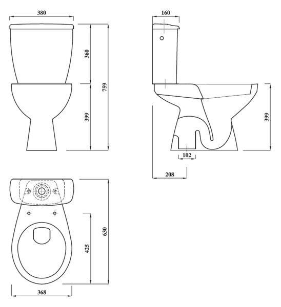 Aqualine Aqualine, MIGUEL WC kombi misa s nádržkou vrátane splachovacej súpravy, spodný odpad, LC2258