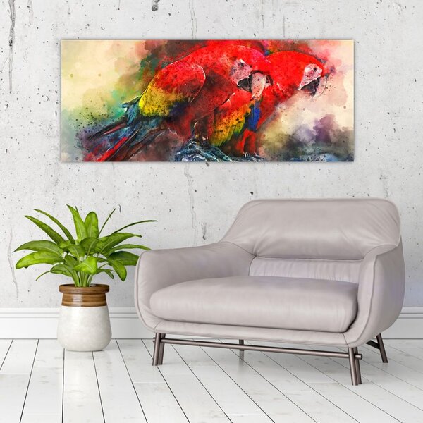 Obraz červených papagájov ara (120x50 cm)