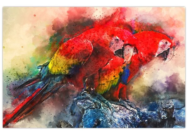 Obraz červených papagájov ara (90x60 cm)
