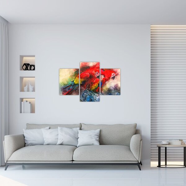 Obraz červených papagájov ara (90x60 cm)