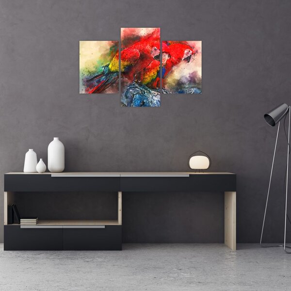 Obraz červených papagájov ara (90x60 cm)
