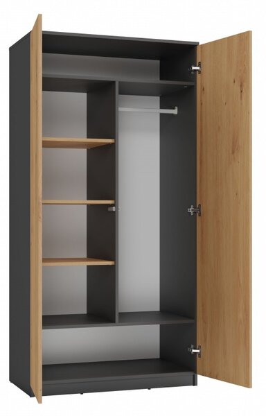 Dvojdverová šatníková skriňa 90 cm TAUNO - dub artisan / antracitová