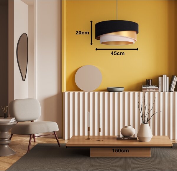 Duolla - Luster na lanku KOBO 1xE27/15W/230V pr. 45 cm čierna/zlatá/krémová
