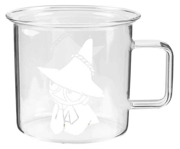 Muurla Sklenený hrnček Snufkin 0,35l, bielo-číry
