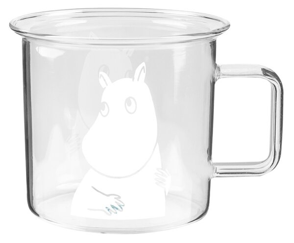 Muurla Sklenený hrnček Moomin 0,35l, bielo-číry