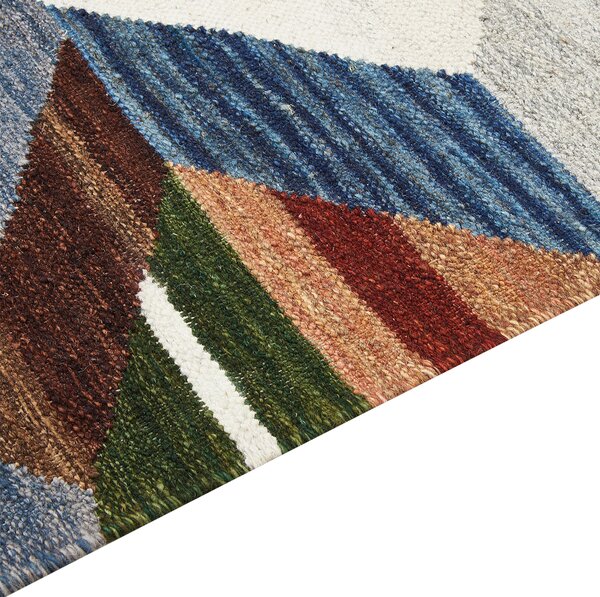 Kelímový koberec viacfarebný vlna a bavlna 200 x 300 cm ručne tkaný boho patchwork vzor so strapcami