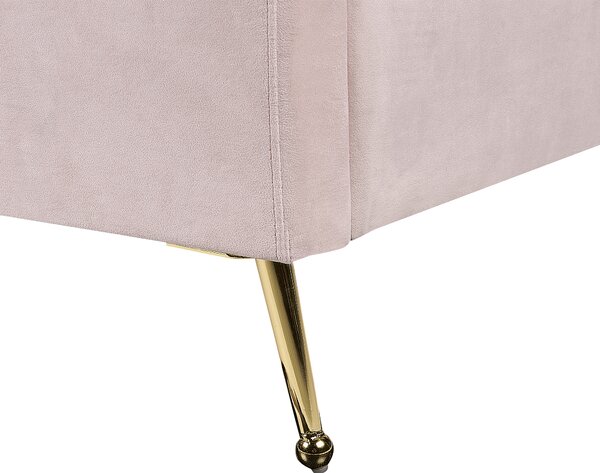 Posteľ ružová zamatové čalúnenie 180 x 200 cm zlaté kovové nohy prešívané čelo s USB portom moderný glamour štýl spálňa