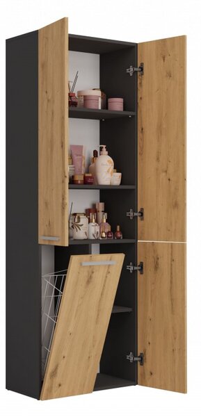 Kúpeľňová skrinka s košom na bielizeň ATSO 1 - dub artisan / antracitová