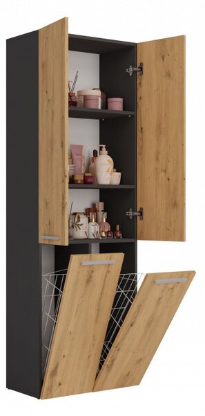 Kúpeľňová skrinka s košom na bielizeň ATSO 2 - dub artisan / antracitová