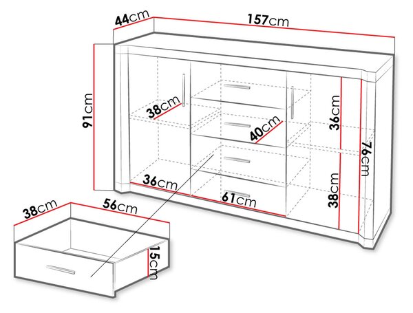 Kombinovaná komoda ARIKA - šírka 157 cm, dub hľuzovka