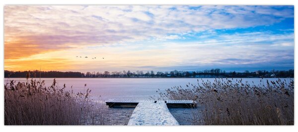 Obraz - Zamrznuté jazero, Ełk, Mazury, Poľsko (120x50 cm)