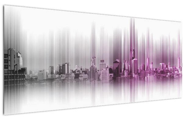Obraz - Panoráma mesta, ružovo-šedé (120x50 cm)