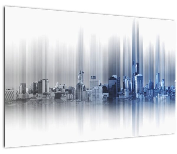 Obraz - Panoráma mesta, modro-šedé (90x60 cm)