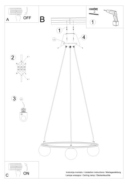 Sollux SL.1213 - Luster na lanku YOLI 3xG9/8W/230V čierna
