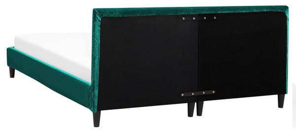 Posteľ tmavozelená zamatová čalúnená 160 x 200 cm rám postele s roštom moderný dizajn