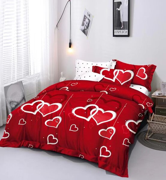 3 dielne obliečky Polycotton Srdiečka červené 200x140cm+90x70cm TiaHome