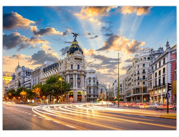 Obraz - Calle Gran Vía, Madrid, Španielsko (70x50 cm)
