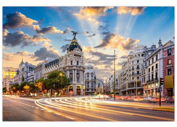 Obraz - Calle Gran Vía, Madrid, Španielsko (90x60 cm)