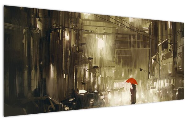 Obraz - Žena za daždivej noci (120x50 cm)