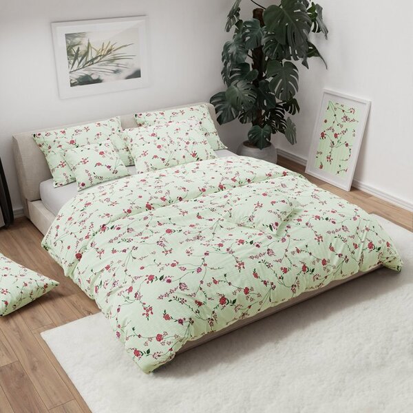 Krepové obliečky FLORAL CREAM svetlo zelené Rozmer obliečky: 70 x 90 cm | 140 x 200 cm