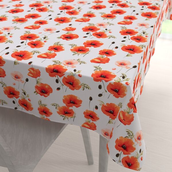 Biante Teflónový obdĺžnikový obrus TF-133 Červenooranžové vlčie maky na bielom 50x100 cm