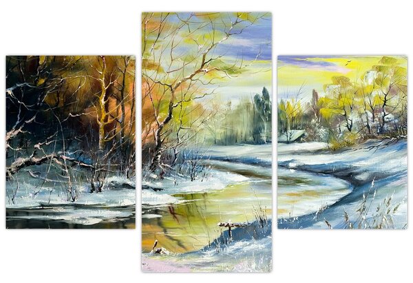 Obraz zimnej rieky, olejomaľba (90x60 cm)