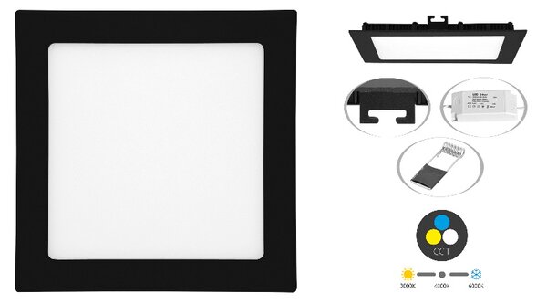 Zapustený štvorcový LED panel 6W, CCT, čierny (LED-WSQ-CCT/6W/CR)