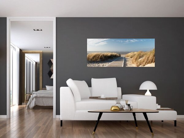 Obraz - Piesočná pláž na ostrove Langeoog, Nemecko (120x50 cm)
