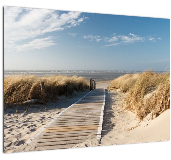 Obraz - Piesočná pláž na ostrove Langeoog, Nemecko (70x50 cm)