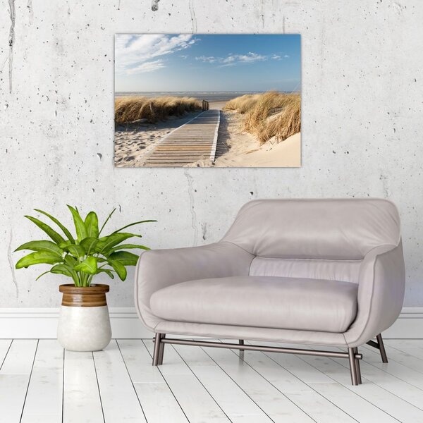 Obraz - Piesočná pláž na ostrove Langeoog, Nemecko (70x50 cm)