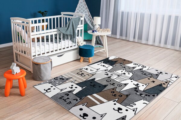 Dywany Łuszczów , Detský kusový koberec Fun Gatti Cats multi, 180x270, šedá, detská izba