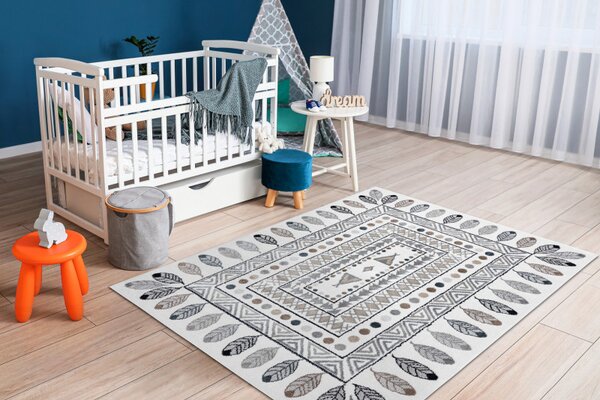Dywany Łuszczów , Detský kusový koberec Fun Teepee cream, 80x150, šedá, detská izba