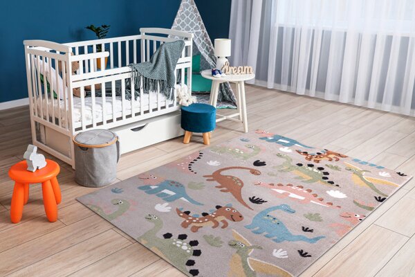 Dywany Łuszczów , Detský kusový koberec Fun Dino beige, 80x150, viacfarebná, detská izba