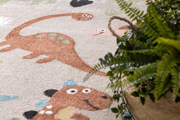 Dywany Łuszczów , Detský kusový koberec Fun Dino beige, 80x150, viacfarebná, detská izba