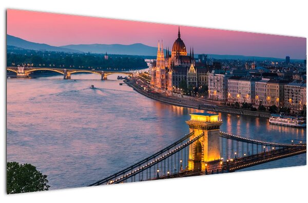 Obraz - Panorama mesta, Budapešť, Maďarsko (120x50 cm)