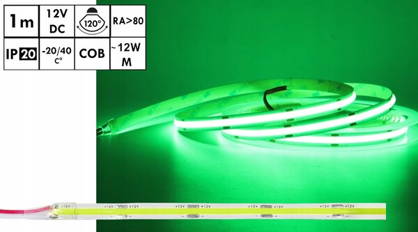 EcoPLANET Homogénny Neon COB LED pásik 12V 1m ZELENÝ