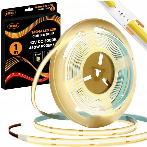 LED pásik COB Neon 12V - 480D - 9W/m - IP20 - 1m - 990lm - teplá farba BERGE