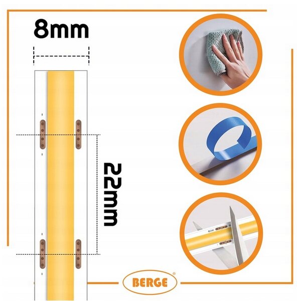 BERGE LED pásik COB Neon 24V - 480D - 9W/m - IP20 - 5m - 990lm - teplá farba