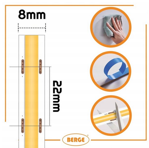 BERGE LED pásik COB Neon 24V - 480D - 9W/m - IP20 - 990lm - 5m - studená farba