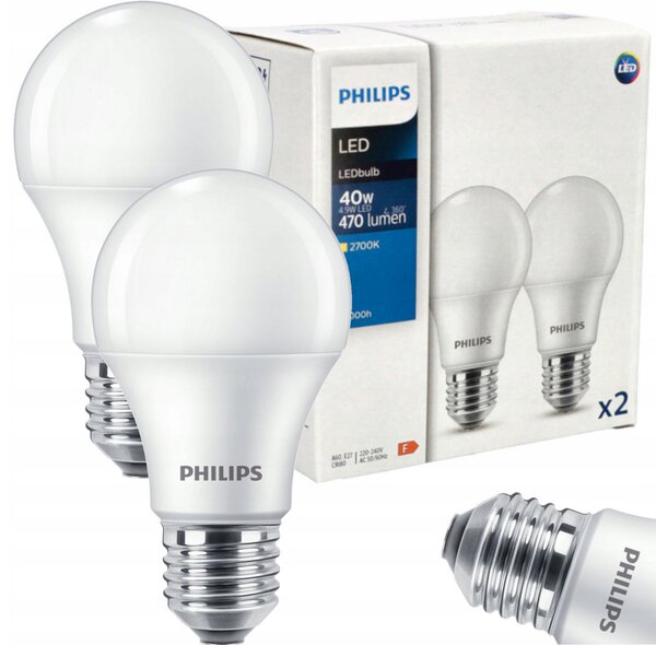 2x LED žiarovka Philips E27 - 4,9 W - 470lm - 2700K