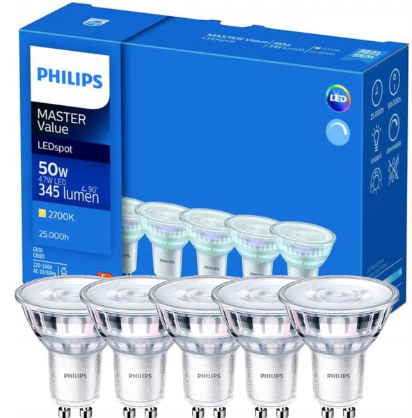 5x LED žiarovka Philips GU10 - 4,7 W - 345lm - 2700K