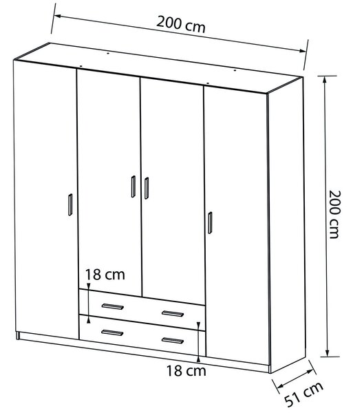 Šatníková skriňa Mupo 200x200x51 - biela