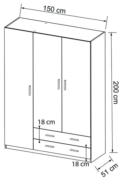 Šatníková skriňa Mupo 150x200x51 - biela