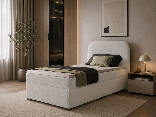 Jednolôžková boxspring posteľ s úložným priestorom Gavin 90x200 - biela