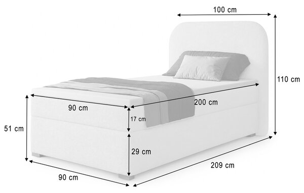 Jednolôžková boxspring posteľ s úložným priestorom Gavin 90x200 - biela
