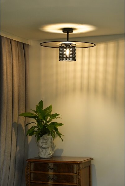 Duolla - Prisadený luster TOKYO RATTAN 1xE27/15W/230V pr. 50 cm čierna/strieborná